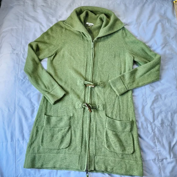 Tyler Boe Cotton Wool Blend Long Line Zipper Front Cardigan Sweater - Picture 1 of 16